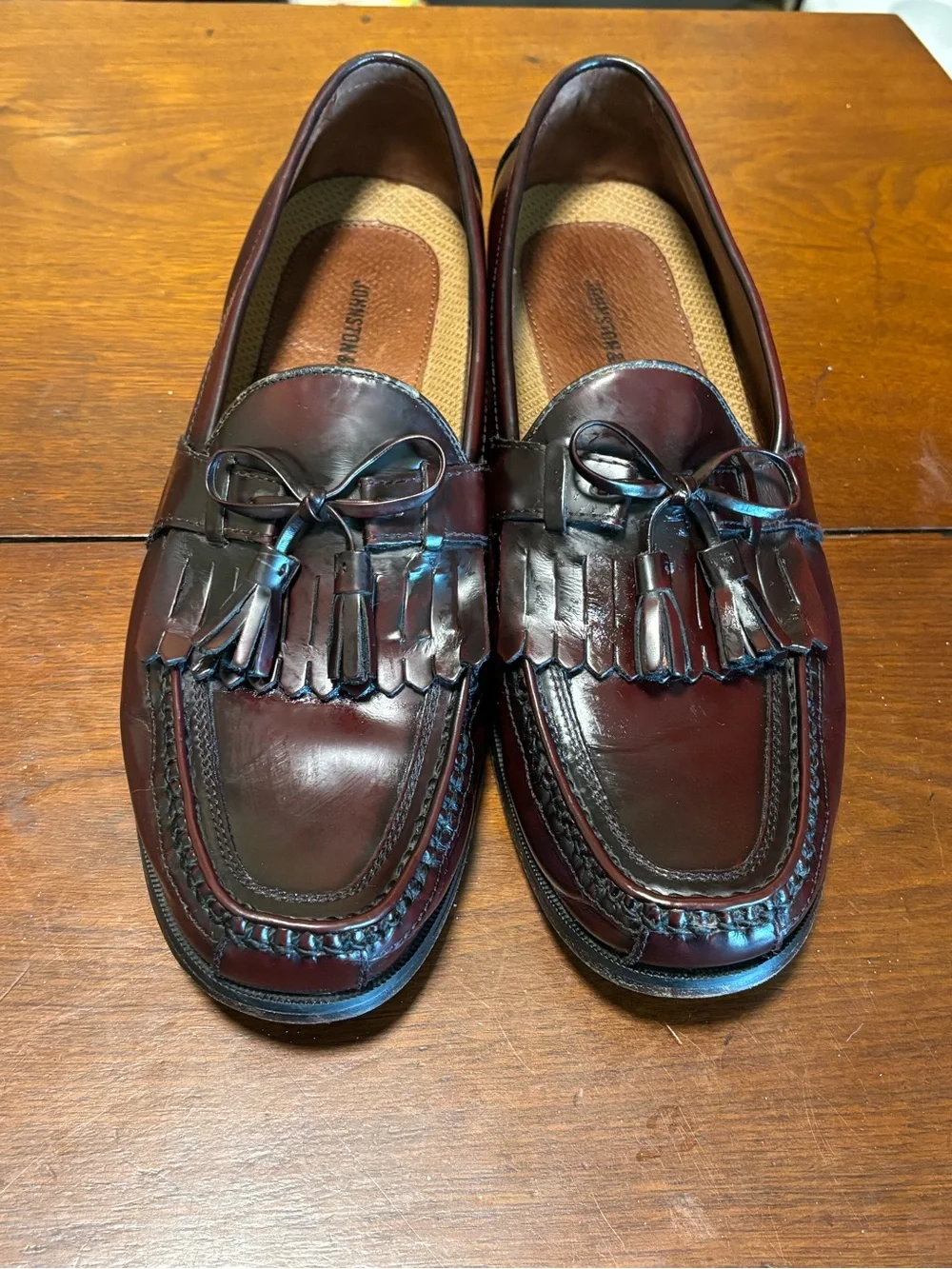 Johnston & Murphy Men’s Brown Leather Tassel Slip On Dress Loafers Square Toe